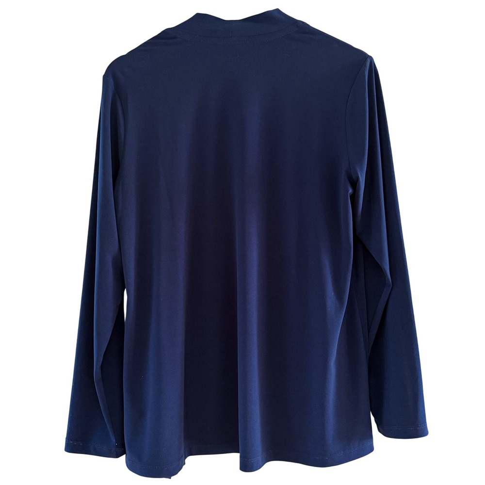 Susan Graver Womens Medium Cardigan Navy Blue Open Front Tassel Knit Boho Chic - Picture 3 of 10
